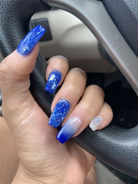 acrylic nails blue and silver